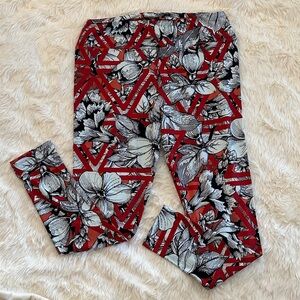 LuLaRoe Red and Black Floral Leggings